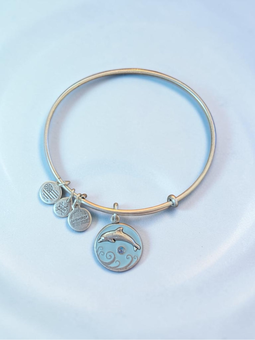 ALEX & ANI 2018 Dolphin Charm Bangle Expandable Bracelet Silver Tone
